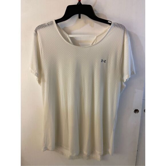 UA Under Armour Heat Gear Active Workout Top Shirt Xl white Cream mesh - Picture 1 of 6